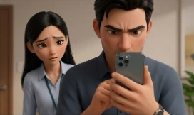 Someone looking through the phone they took